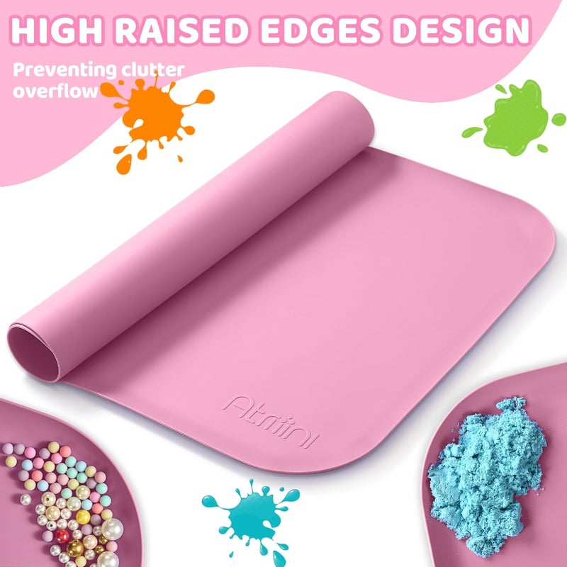 AtMini Store Silicone Craft Mats for Kids 24"x16"– with Raised Lip & Non-Slip | Reusable Silicone Art Mat for Play Sand, Painting, DIY Crafts | Durable Design (Pink) - Image 2